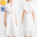 White Lace Cotton Short Sleeve Embroidered Summer Midi Dress Manufacture Wholesale Fashion Women Apparel (TA0270D)